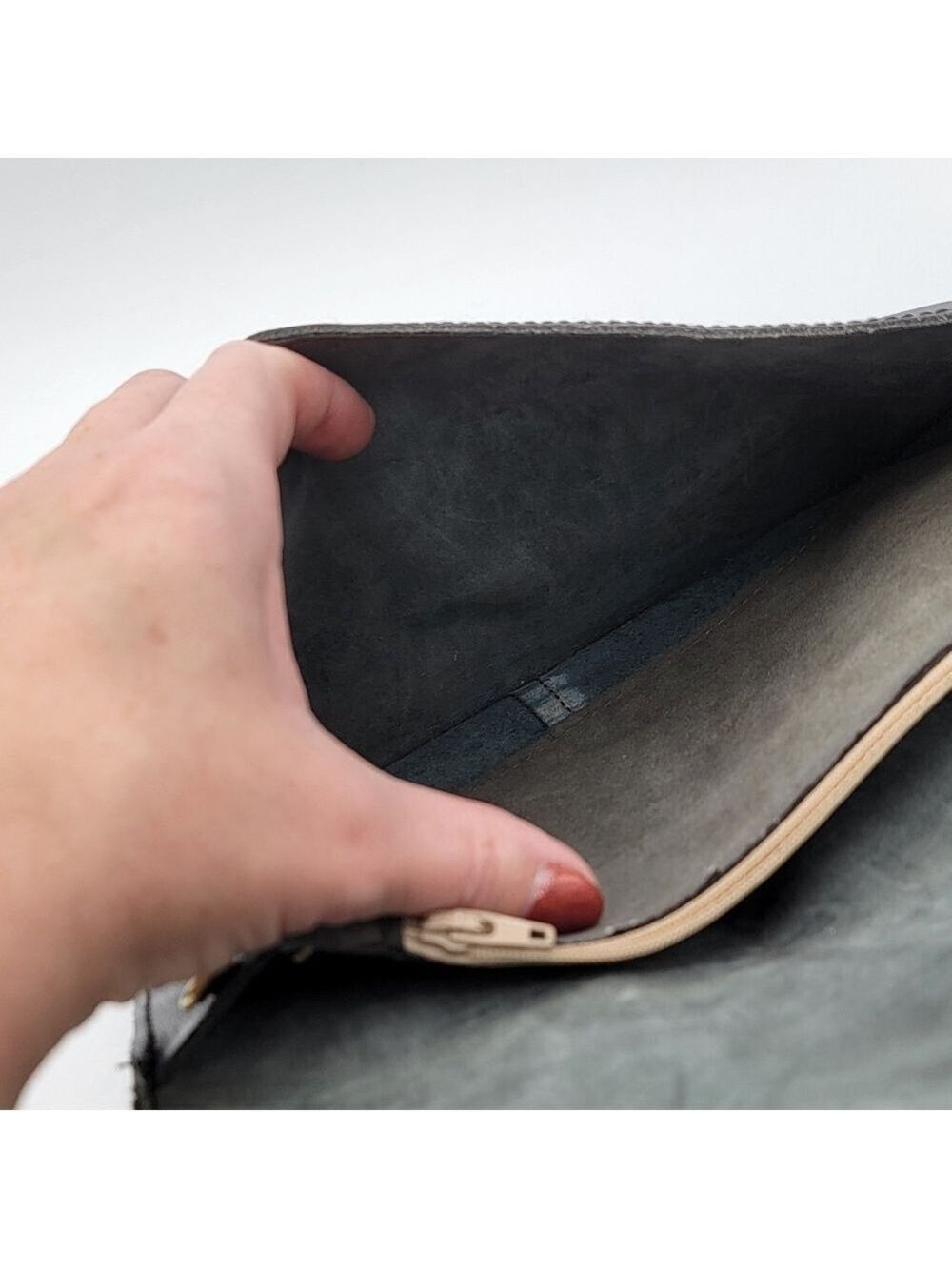 Vintage Black Leather Clutch Handbag #2758 - Picture 11 of 14